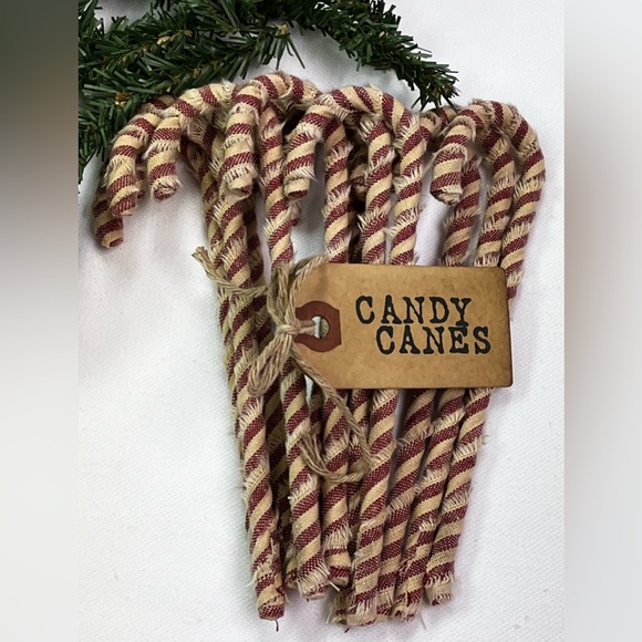 NEW 12 Primitive 6" Handmade striped ticking Fabric Candy Canes Ornaments - Picture 3 of 7